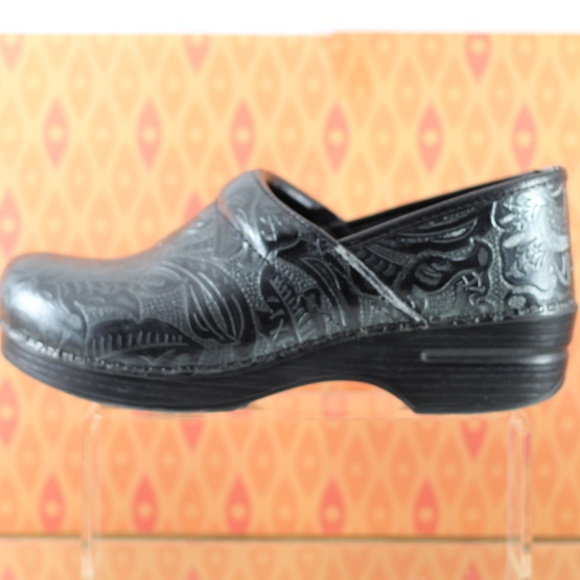 Dansko Black Leather Tooled Clogs - Picture 3 of 16